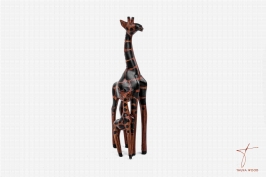 Sculpture girafe décorative abstraite en bois rouge 